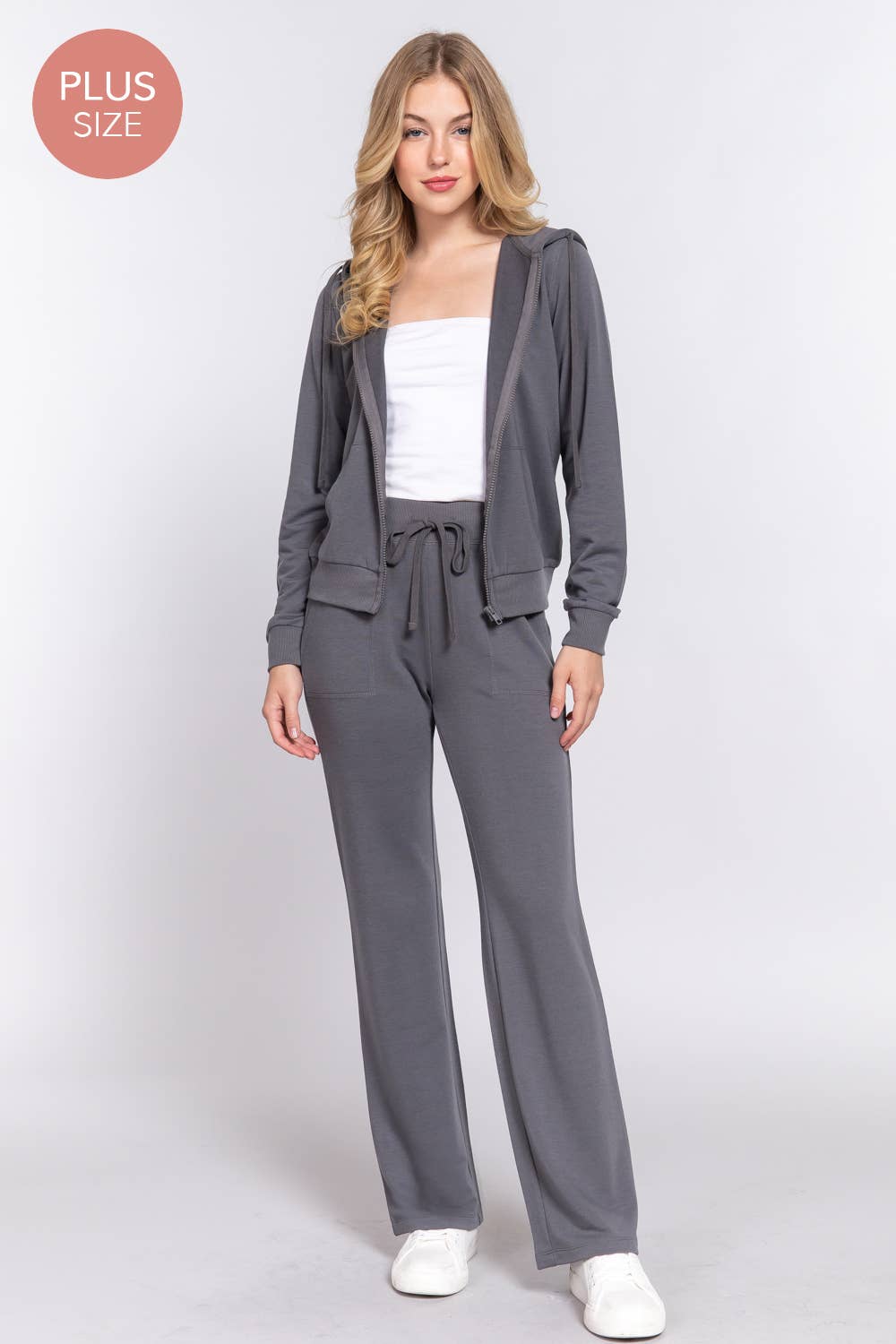 Long Sleeve Hoodie Jacket & Pants Sweatsuit Set Plus Size