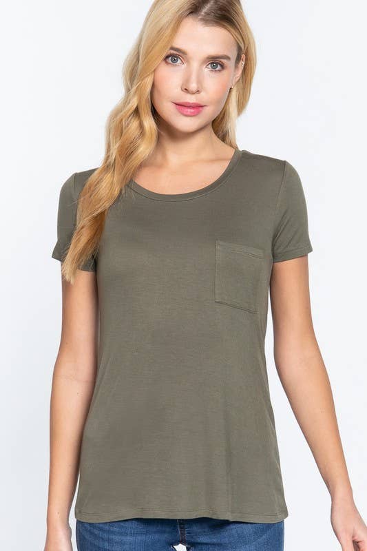 Short Sleeve Scoop Neck with Pocket Rayon Jersey Top