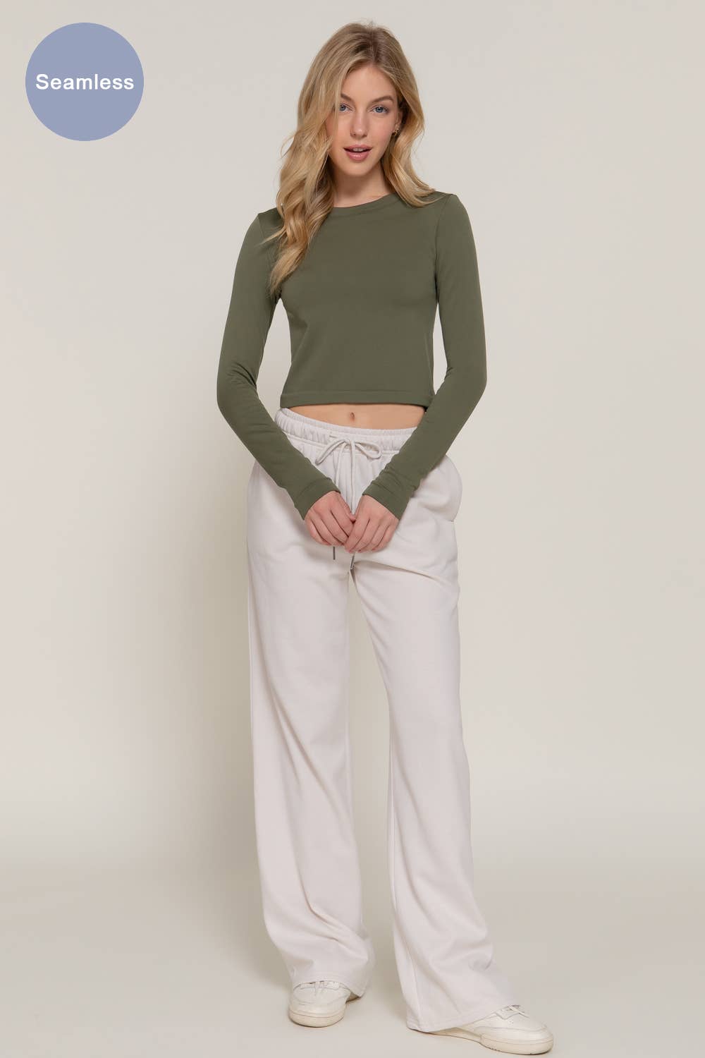 Long Sleeve Crew Neck Inner Seamless Crop Top