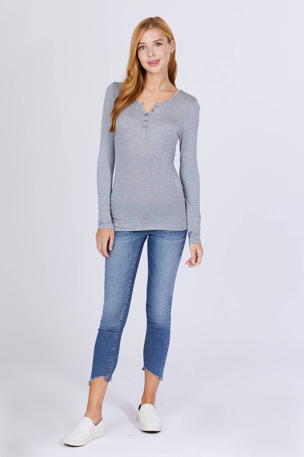 Long Sleeve Button Placket Rayon Spandex Jersey Top