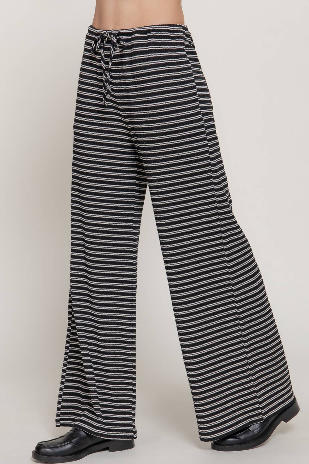 Elastic Waist Stripe Varigated Rib Long Pants