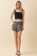 JS54858CP - SIDE BUTTON DOWN PLEATED MINI SKORT