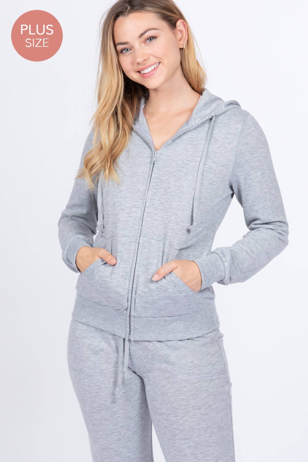 Long Sleeve Hoodie Jacket & Pants Sweatsuit Set Plus Size