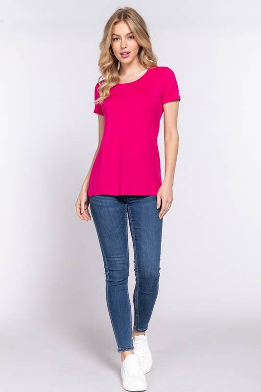 Short Sleeve Scoop Neck with Pocket Rayon Jersey Top