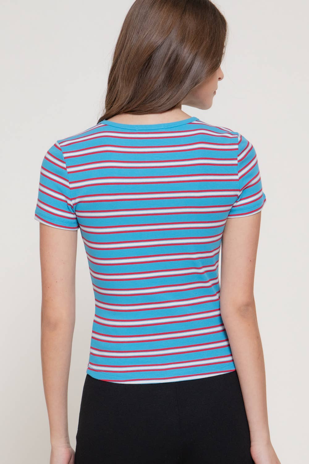 Short Sleeve Multi-Striped 1X1 RIB TOP