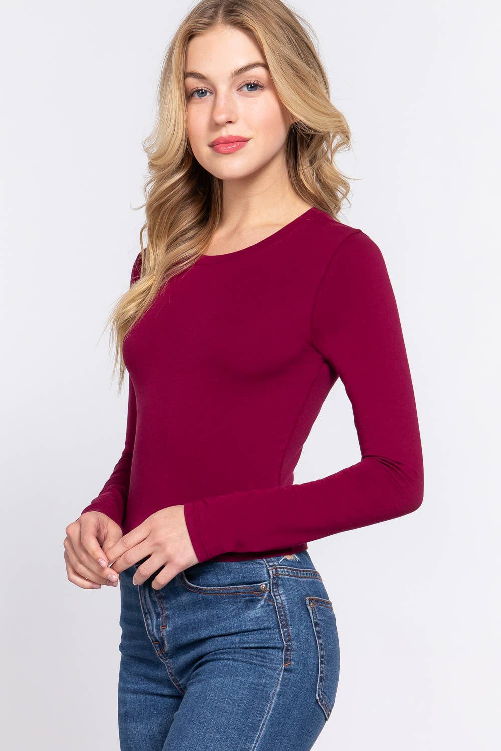 Long Sleeve Crew Neck Cotton Crop Top