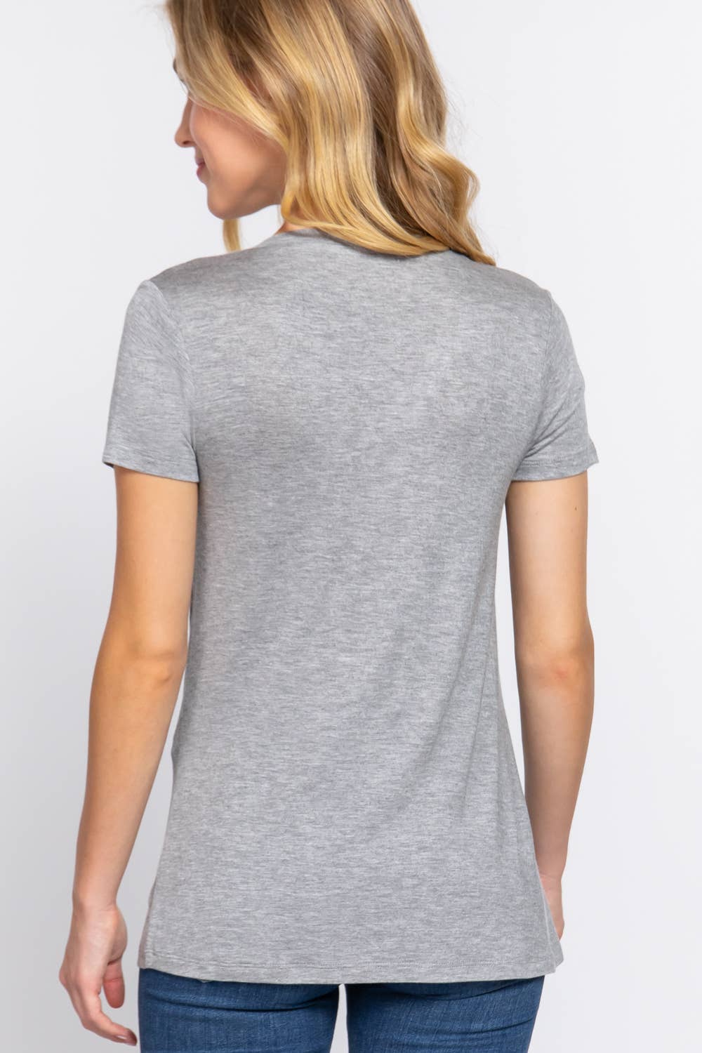 Short Sleeve V-neck Top with Pocket