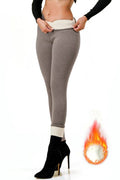 Lambskin thermal fur lined high waist winter warm leggings