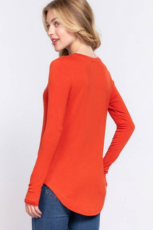 Long Sleeve V-neck Rayon Spandex Jersey Top