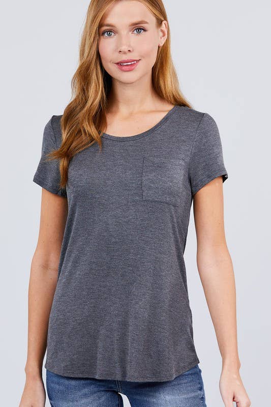 Short Sleeve Scoop Neck with Pocket Rayon Jersey Top