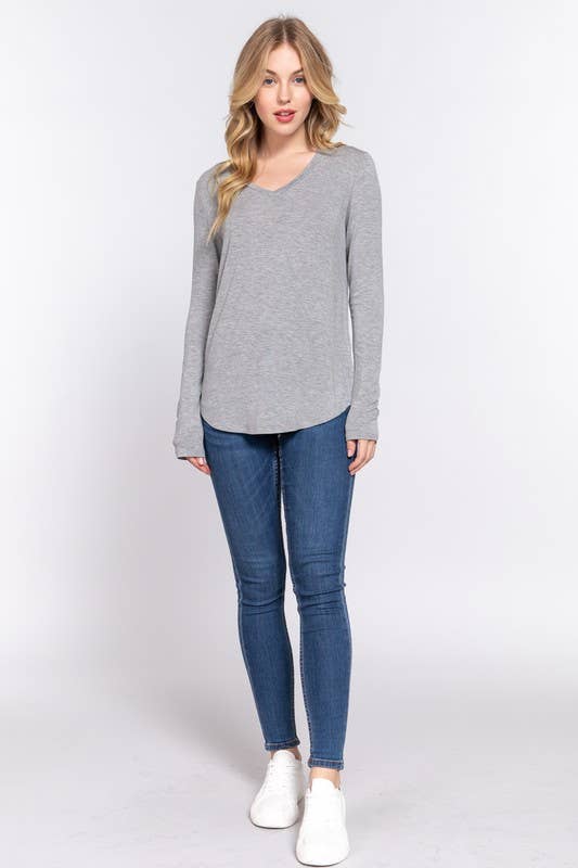 Long Sleeve V-neck Rayon Spandex Jersey Top