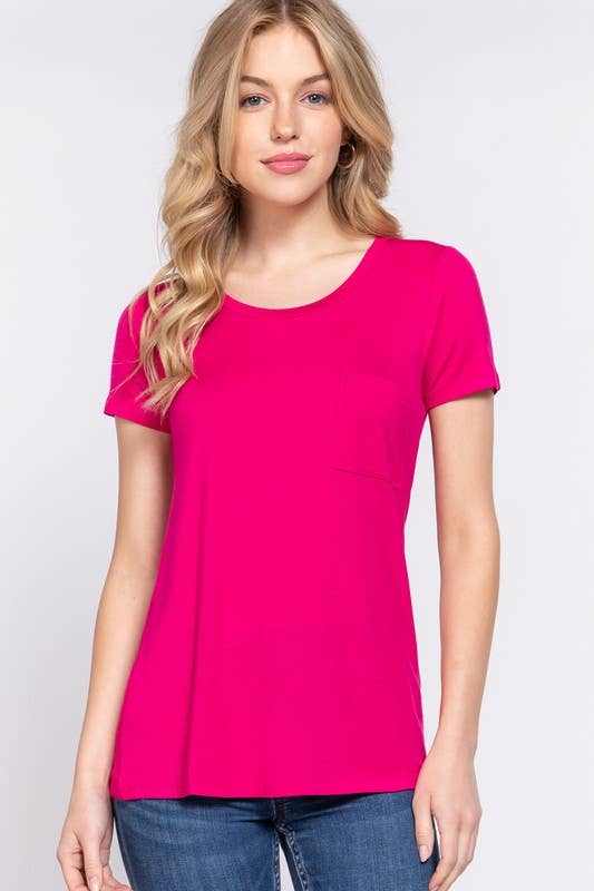 Short Sleeve Scoop Neck with Pocket Rayon Jersey Top