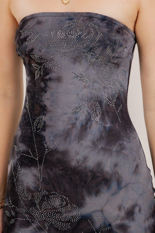 Rhinestone Printed Tube Dress