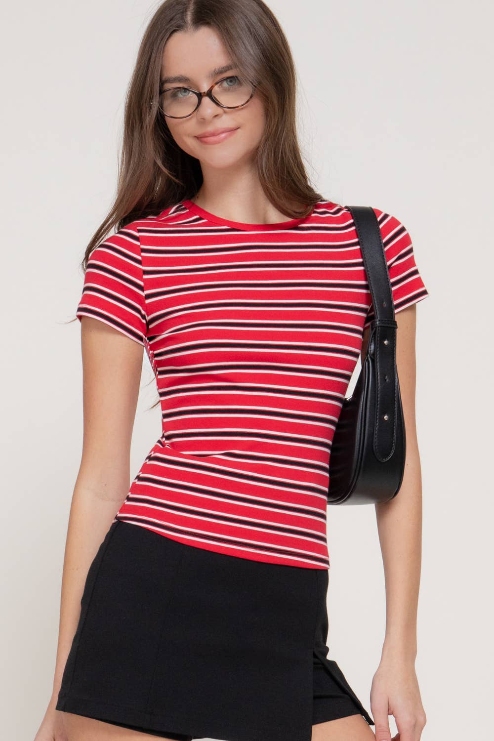 Short Sleeve Multi-Striped 1X1 RIB TOP