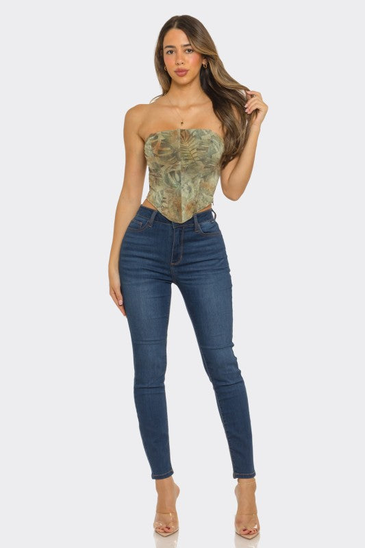 Printed Strapless Corset