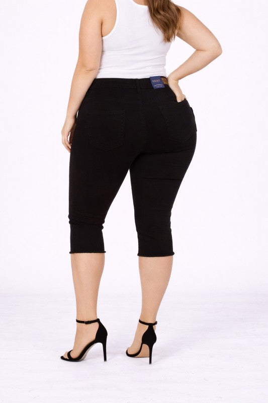PLus Size Denim Women Capri Ripped Jean Shorts Pants Stretchy Black