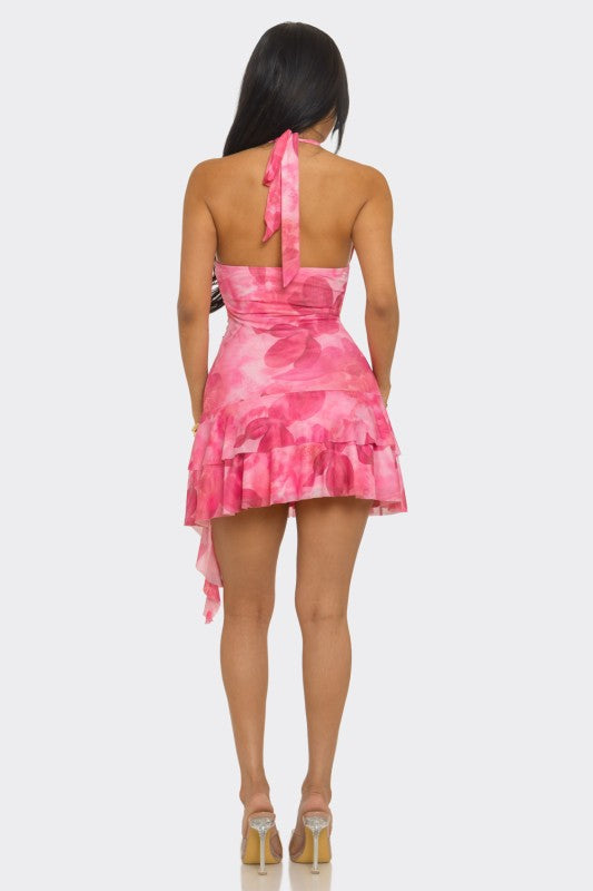 Halter Print Mini Dress