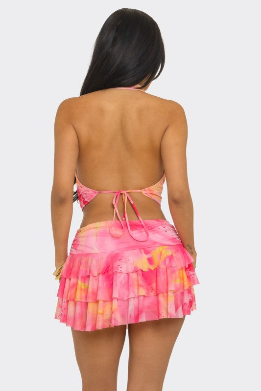 Printed Halter And Mini Skirt Set