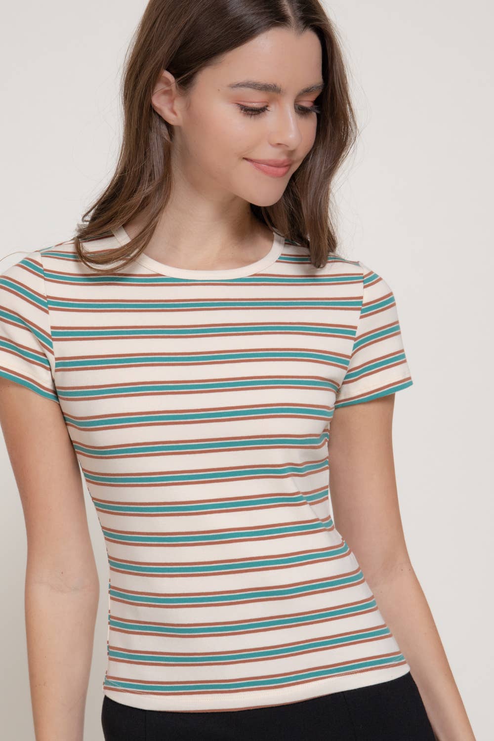 Short Sleeve Multi-Striped 1X1 RIB TOP
