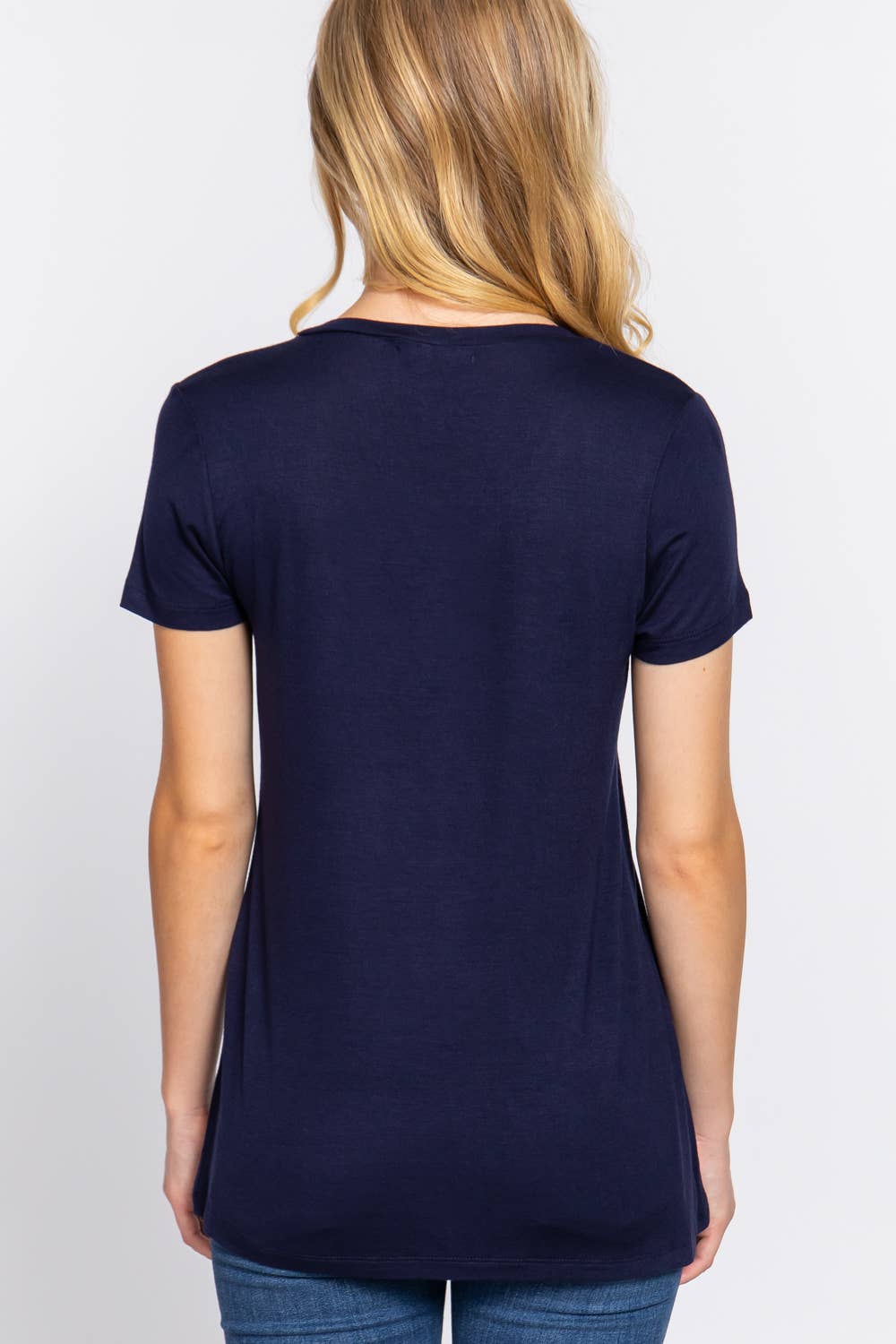 Short Sleeve V-neck Top with Pocket