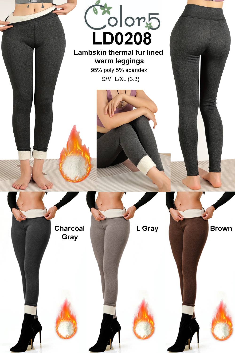 Lambskin thermal fur lined high waist winter warm leggings