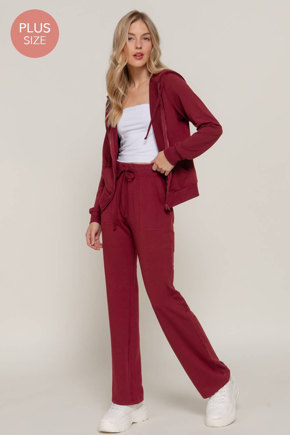 Long Sleeve Hoodie Jacket & Pants Sweatsuit Set Plus Size