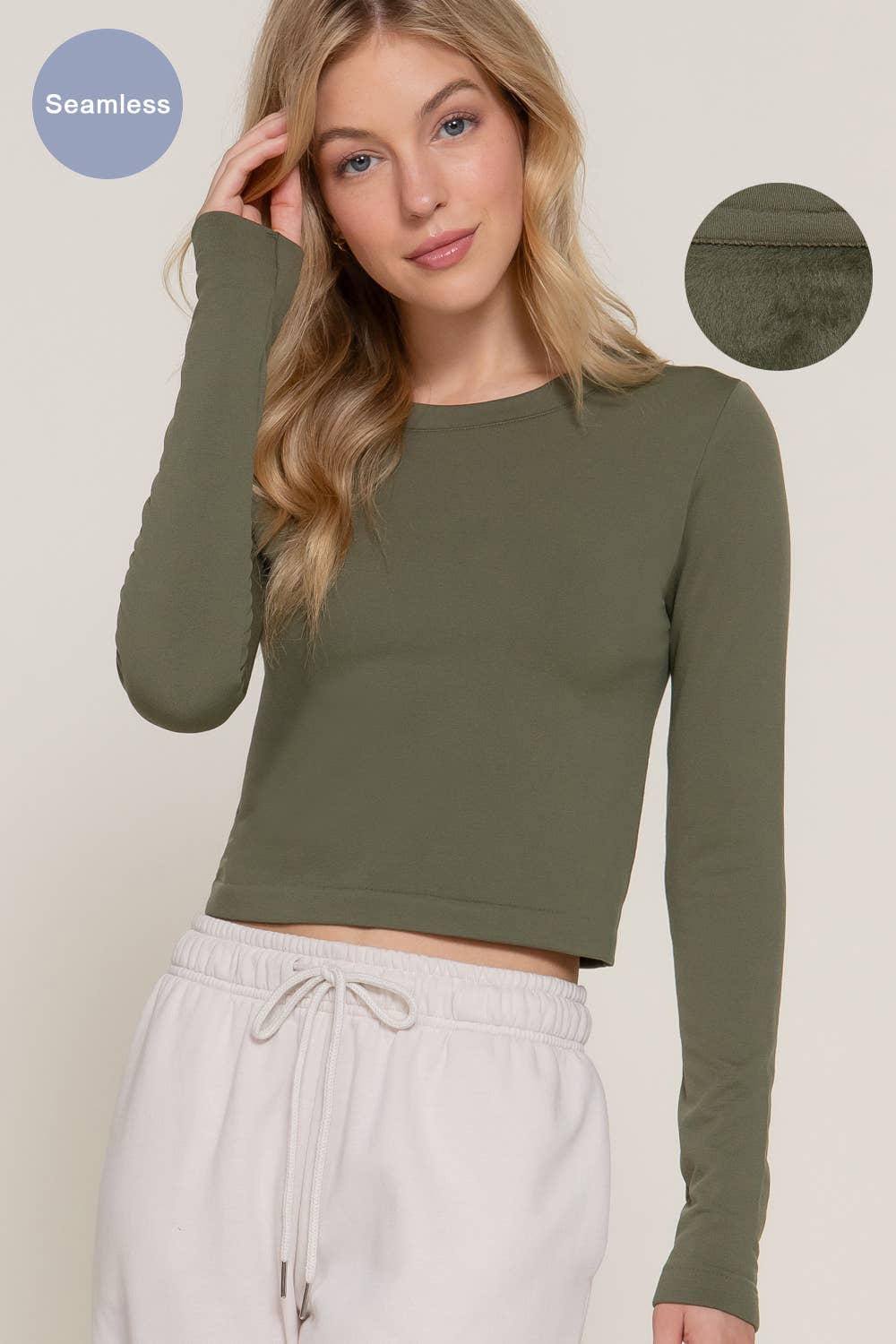 Long Sleeve Crew Neck Inner Seamless Crop Top