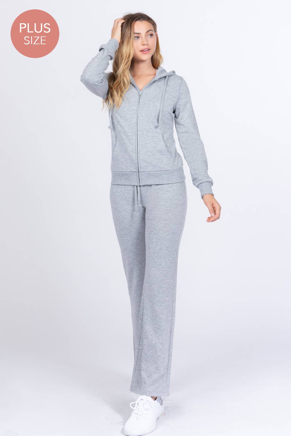 Long Sleeve Hoodie Jacket & Pants Sweatsuit Set Plus Size