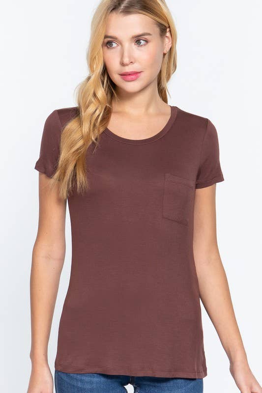 Short Sleeve Scoop Neck with Pocket Rayon Jersey Top
