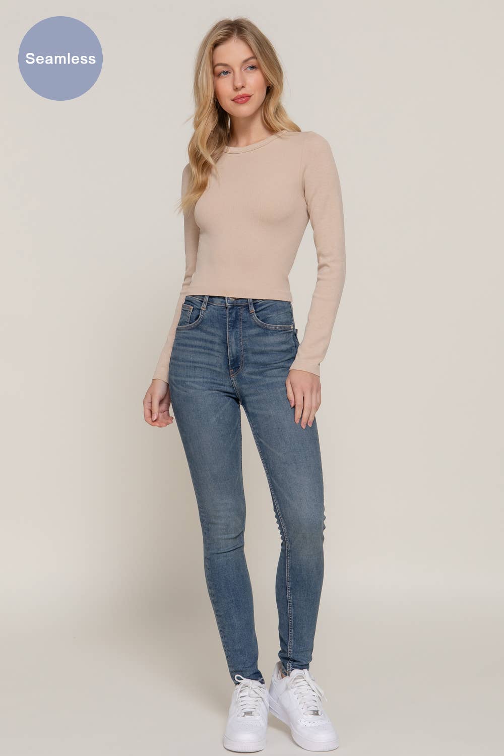 Long Sleeve Crew Neck Rib Seamless Top