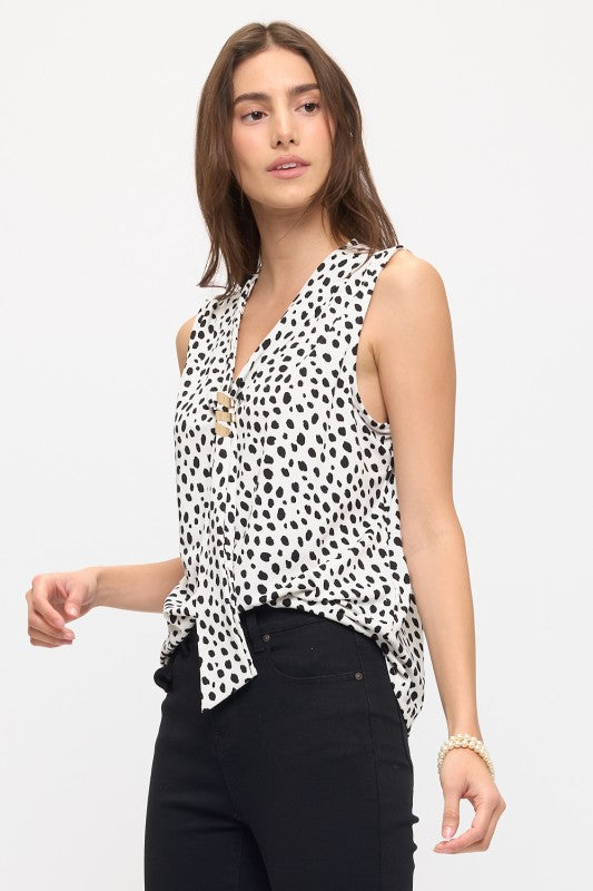 Dot Crepe Gold Low Bow Tank