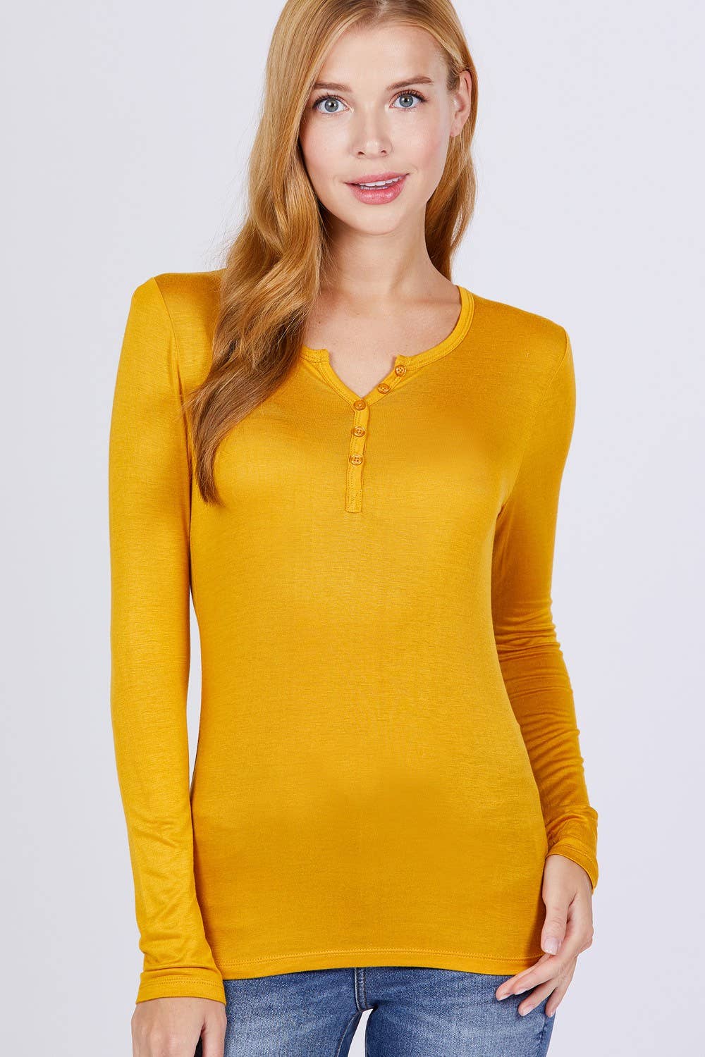 Long Sleeve Button Placket Rayon Spandex Jersey Top