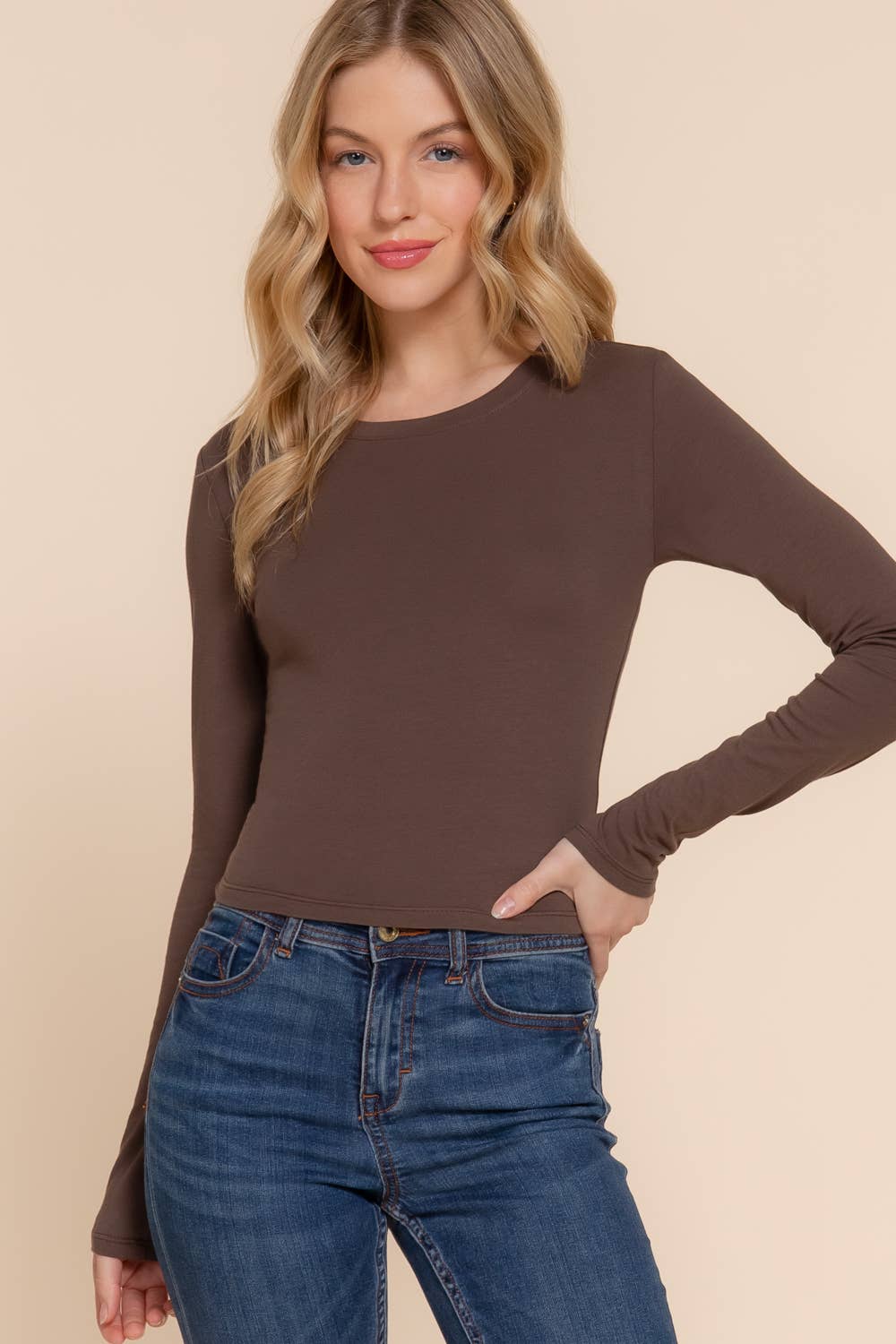 Long Sleeve Crew Neck Cotton Crop Top