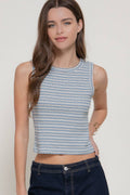 Sleeveless Crew Neck Strip Texture Knit Top