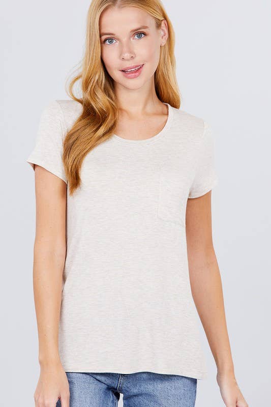 Short Sleeve Scoop Neck with Pocket Rayon Jersey Top