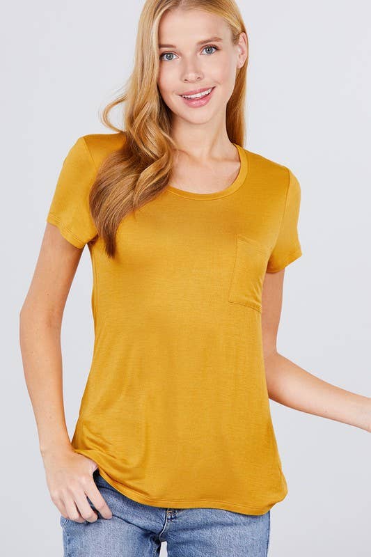 Short Sleeve Scoop Neck with Pocket Rayon Jersey Top