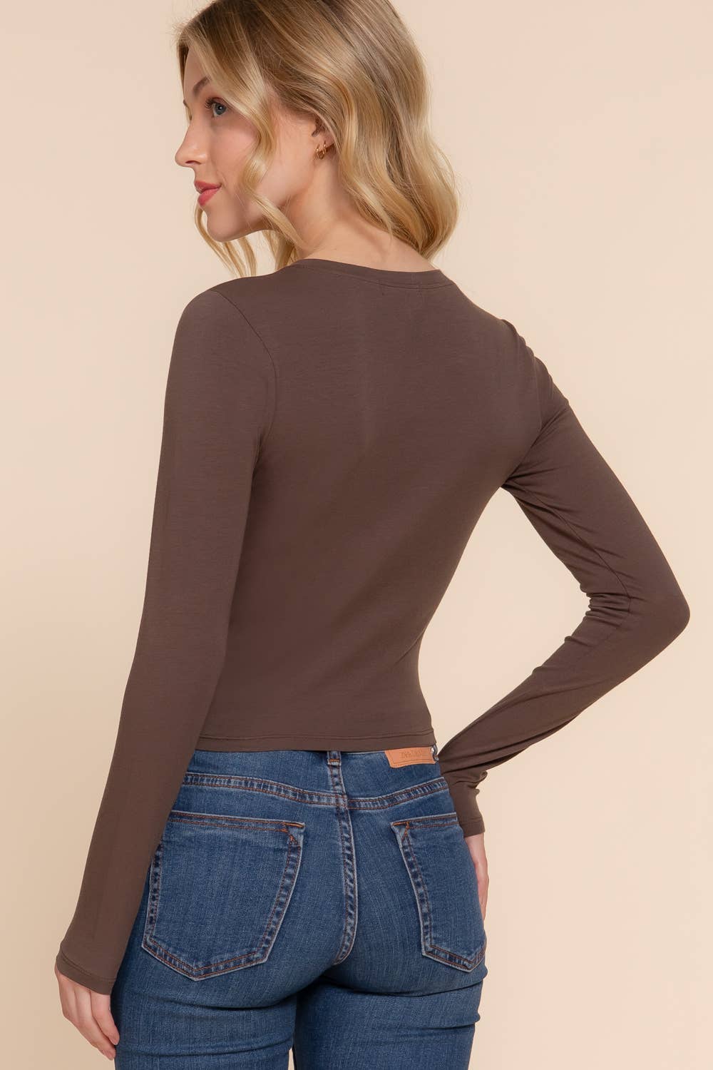 Long Sleeve Crew Neck Cotton Crop Top