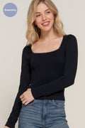 Long Sleeve Wide Round Neck with Bow Seamless Top