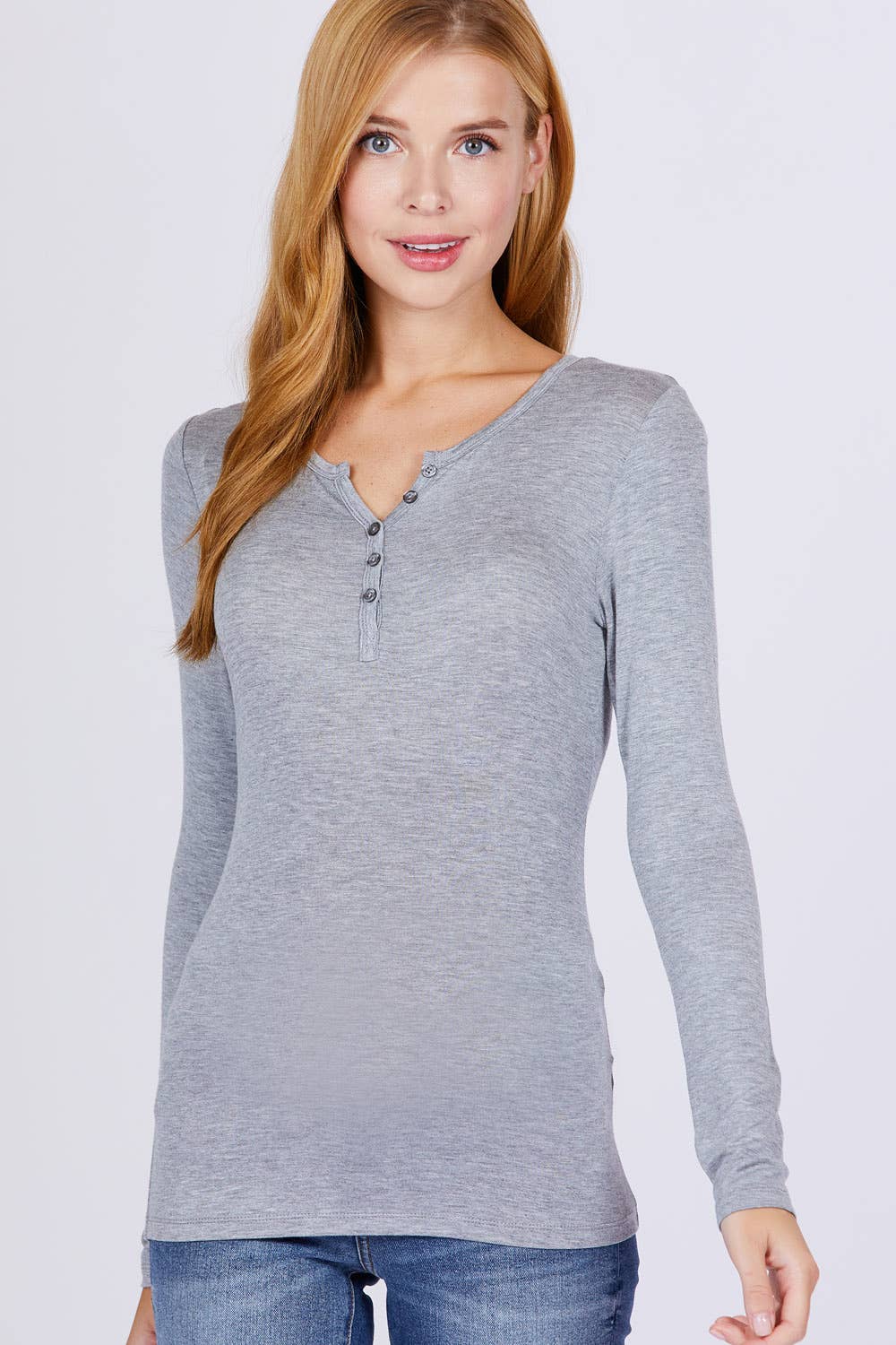 Long Sleeve Button Placket Rayon Spandex Jersey Top