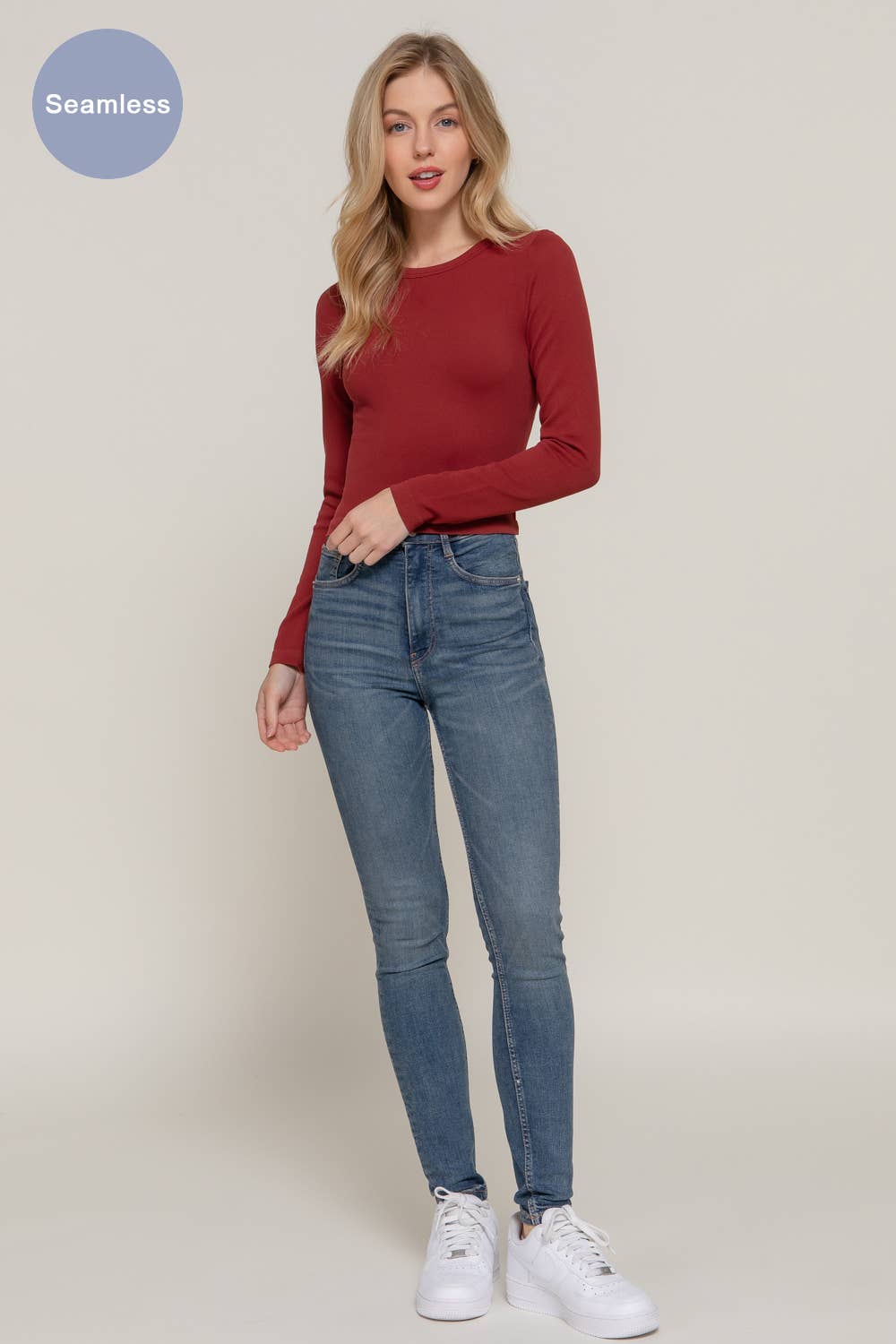 Long Sleeve Crew Neck Rib Seamless Top