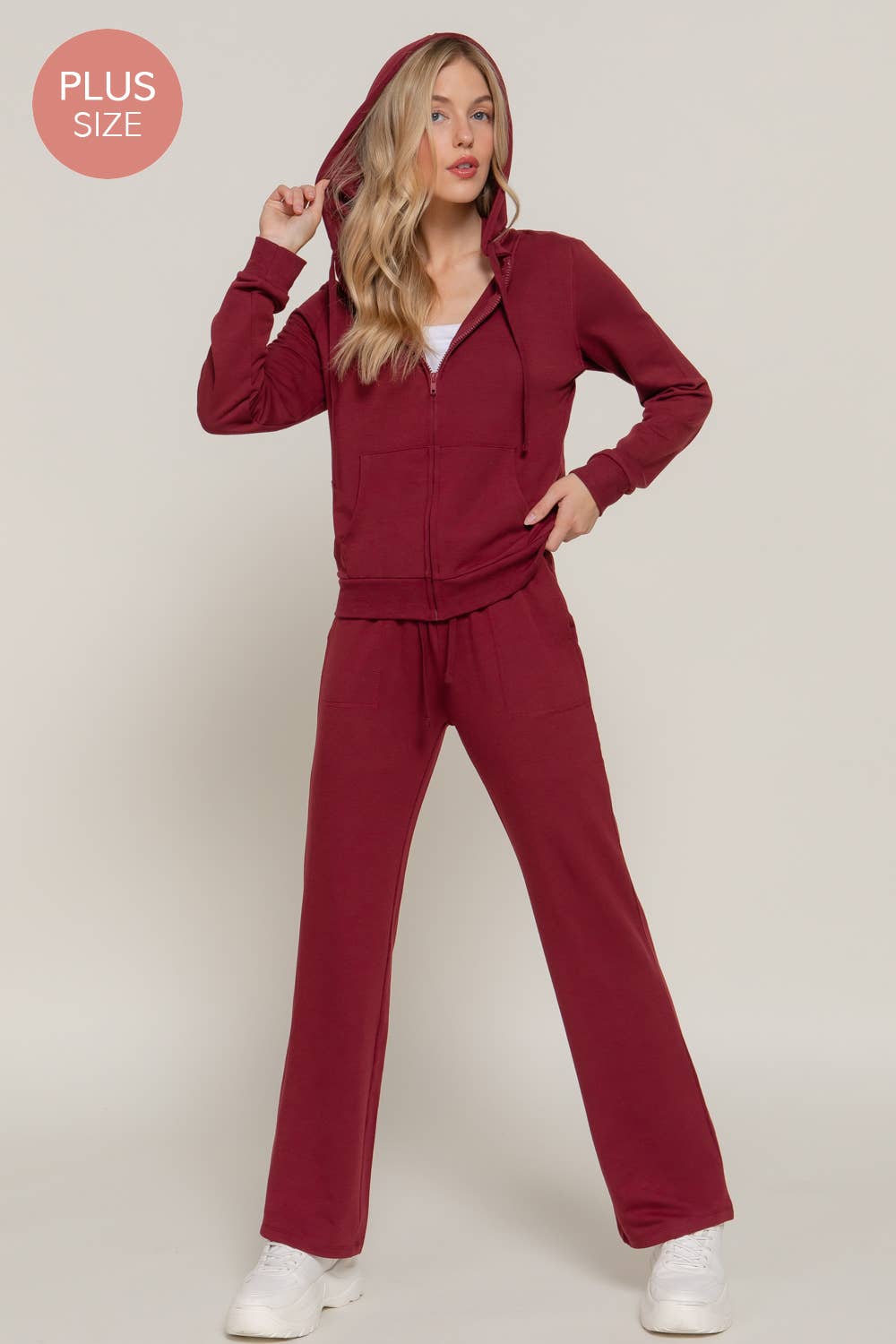 Long Sleeve Hoodie Jacket & Pants Sweatsuit Set Plus Size