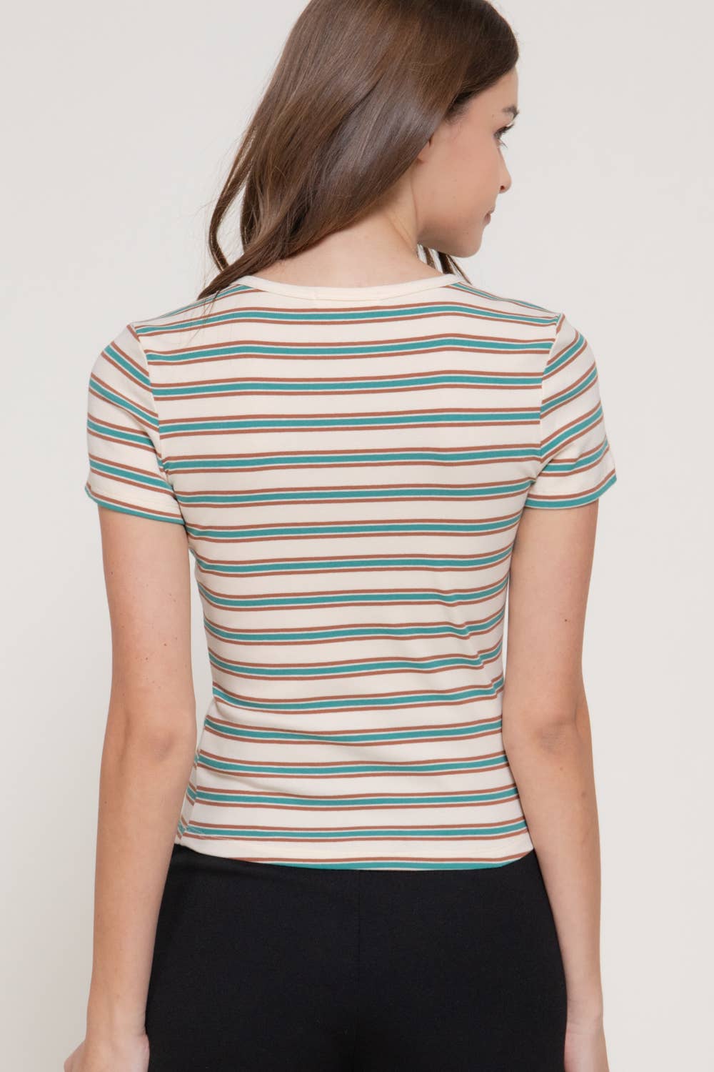 Short Sleeve Multi-Striped 1X1 RIB TOP