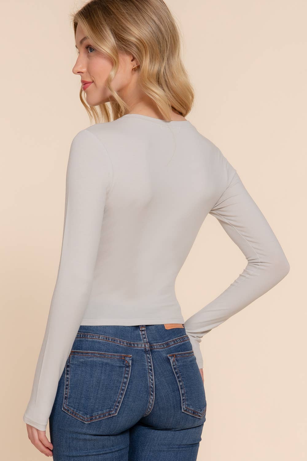 Long Sleeve Crew Neck Cotton Crop Top