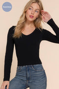 Long Sleeve V-neck Rib Seamless Top