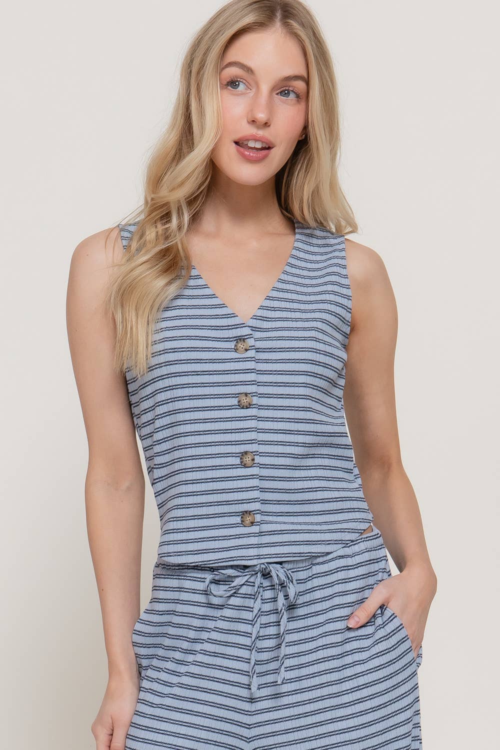 V-Neckline Stripe Varigated Rib Vest