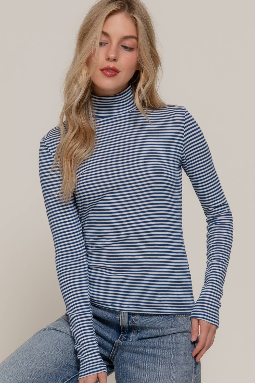 Long Sleeve Turtle Neck Striped Top