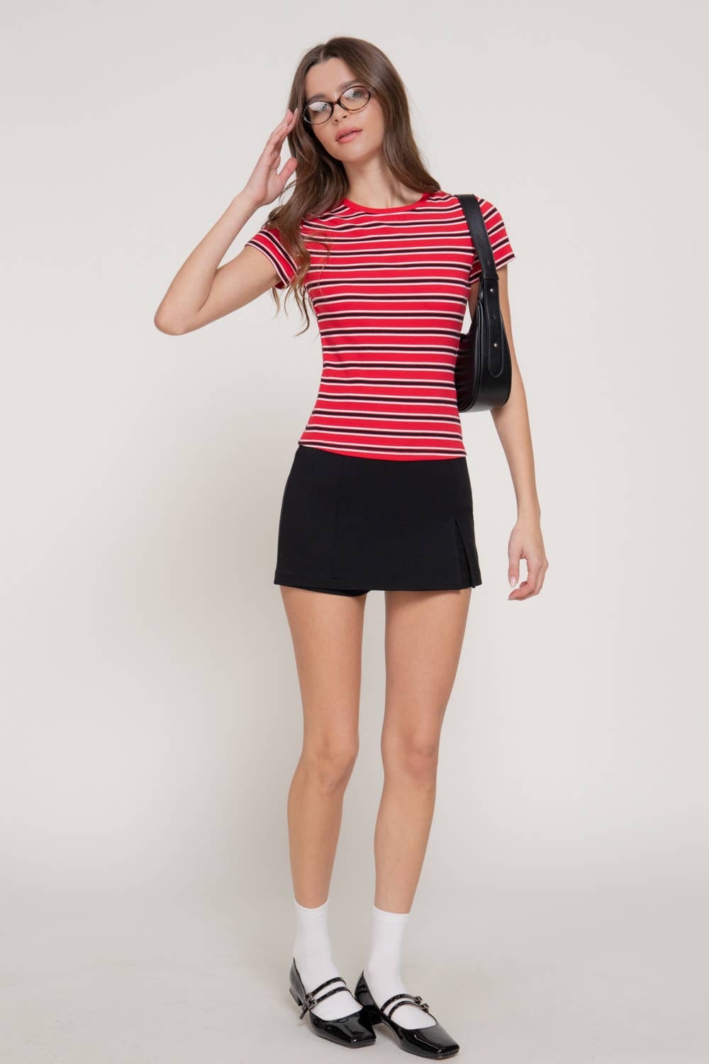 Short Sleeve Multi-Striped 1X1 RIB TOP