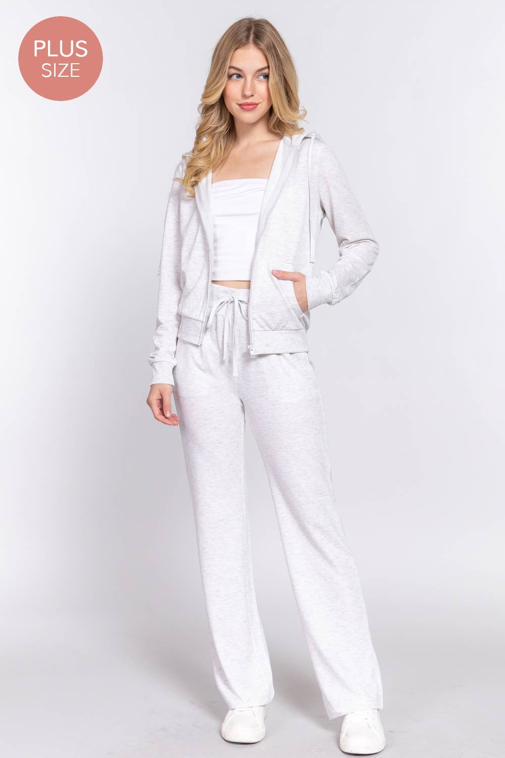 Long Sleeve Hoodie Jacket & Pants Sweatsuit Set Plus Size