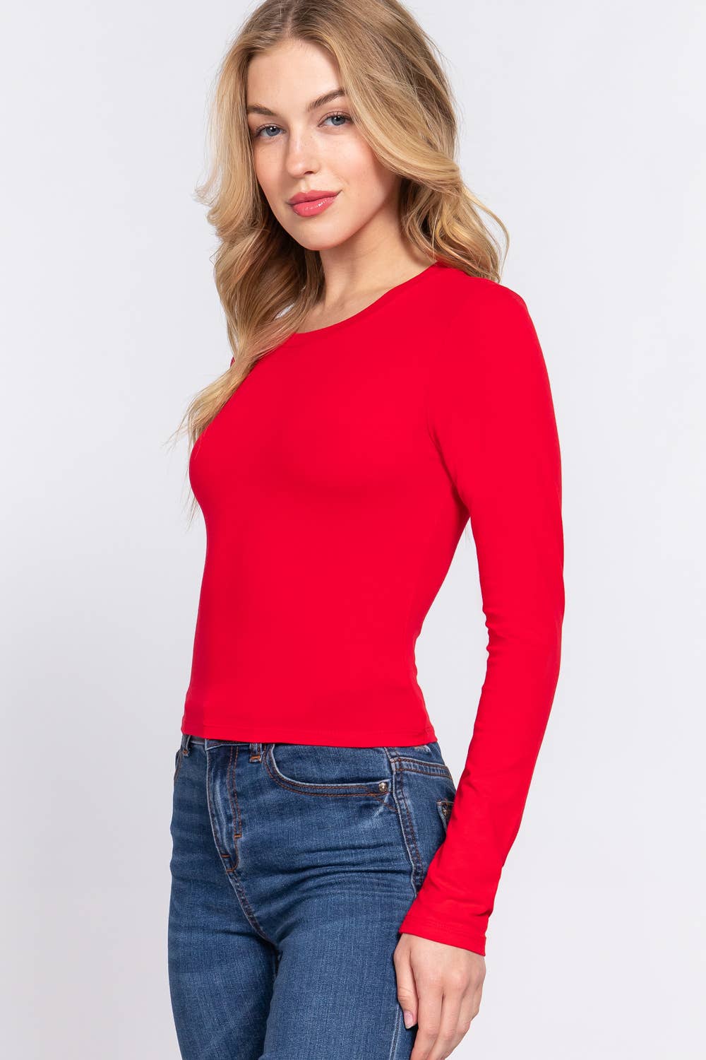 Long Sleeve Crew Neck Cotton Crop Top