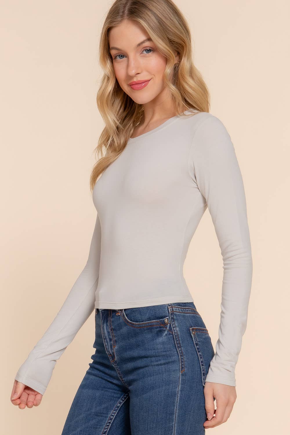 Long Sleeve Crew Neck Cotton Crop Top